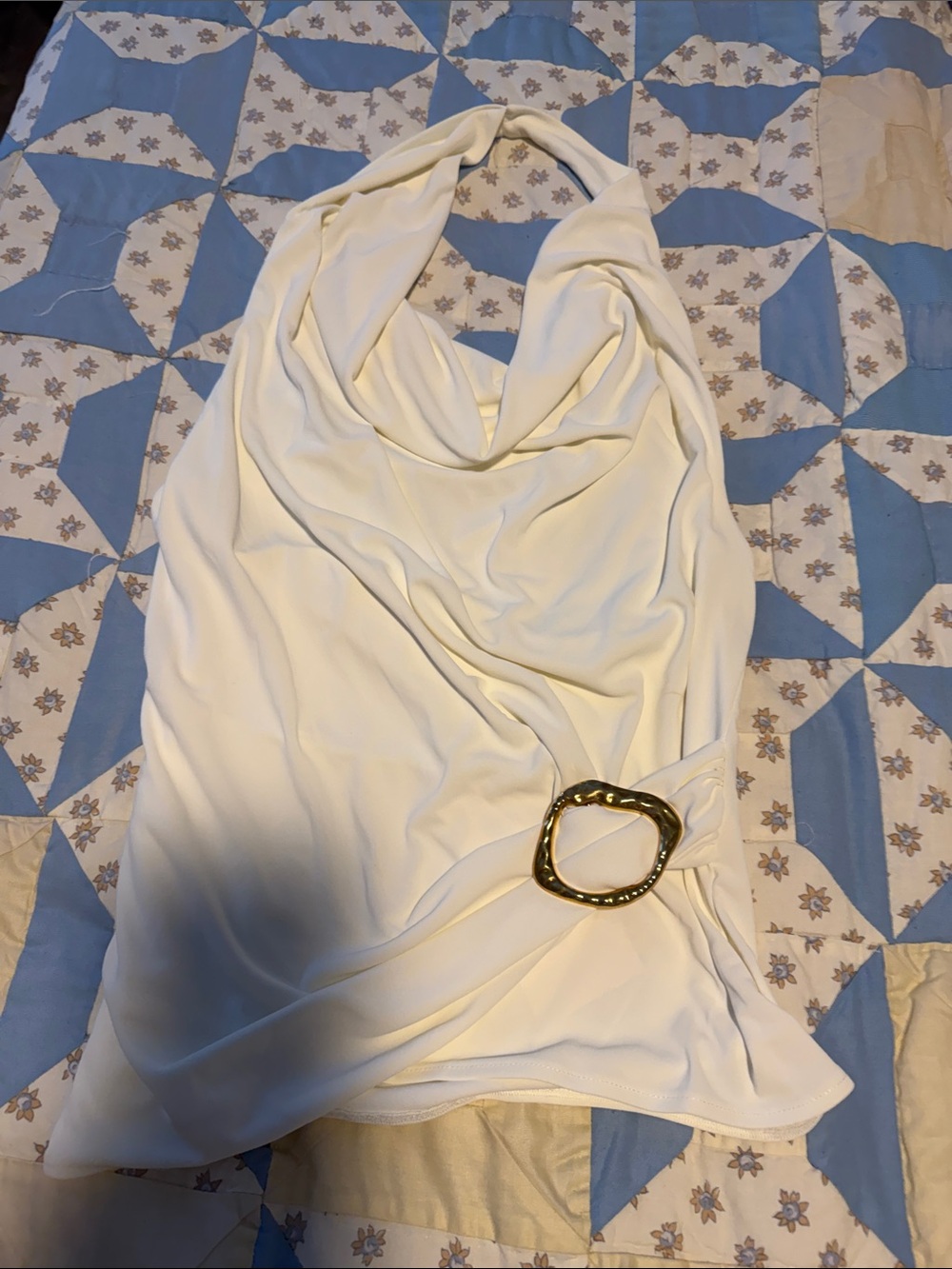 NWT Zara White Halter Top with Decorative Gold Accent